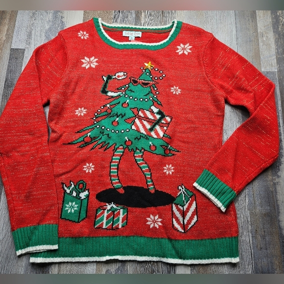 Ugly Christmas Sweater Sweaters - Ugly Christmas Sweater Women's XL Tree Drinking Wine